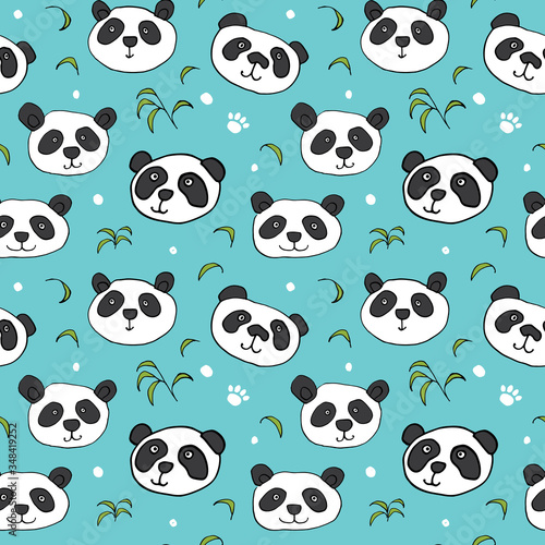 Fototapeta Naklejka Na Ścianę i Meble -  Cute Panda bear Seamless pattern. Cute Animals doodle, Hand drawn Cartoon Vector illustration
