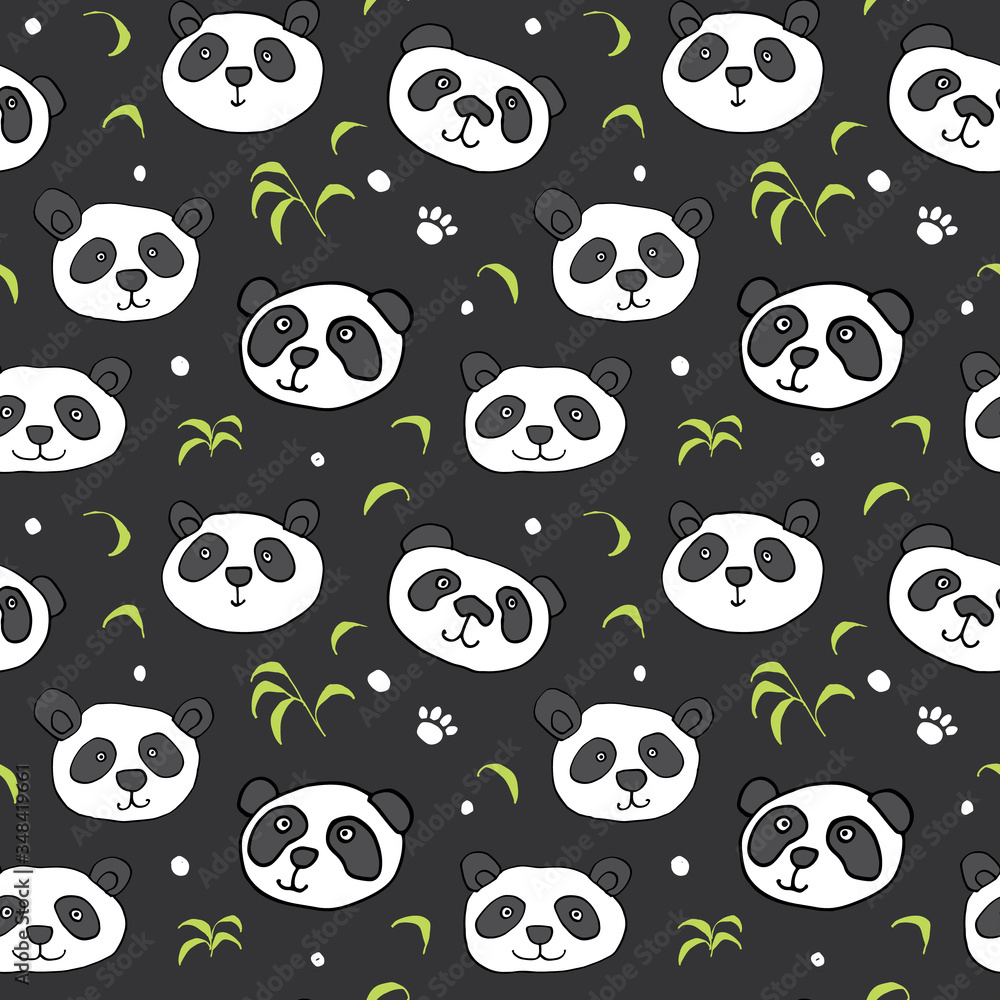 Cute Panda bear Seamless pattern. Cute Animals doodle, Hand drawn Cartoon Vector illustration Cute Panda bear Seamless pattern. Cute Animals doodle, Hand drawn Cartoon Vector illustration
