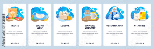 Veterinary website and mobile app onboarding screens vector template