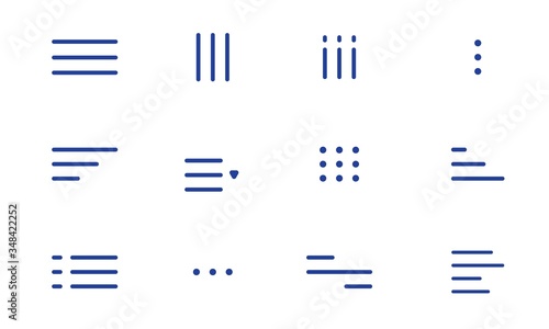 Minimal hamburger menu blue buttons set. UI design icons collection.