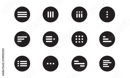 Website menu icon set. Hamburger buttons in circles