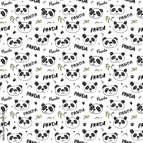 Cute Panda bear Seamless pattern. Cute Animals doodle, Hand drawn Cartoon Vector illustration © saint_antonio
