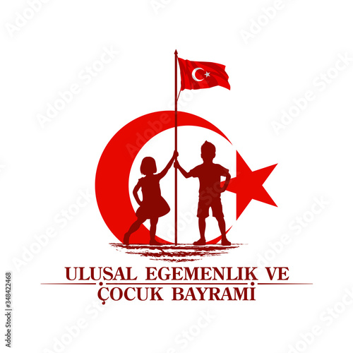 April 23 Turkish national ataturk festival banner cocuk baryrami 23 nisan  tr  April 23 Turkish National Sovereignty and Children s Day  friendship kids silhouette with Turkey flag isolated on white