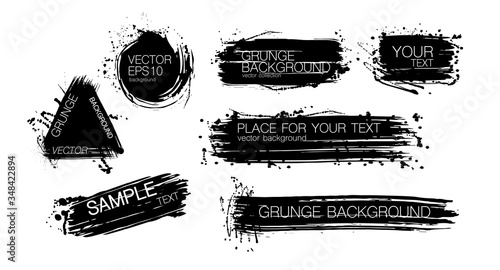Vector set of grunge art brush strokes, design elements, circles and handmade boxes.Set of ink grunge vector background. Empty black backgrounds, frames for text or quotes.