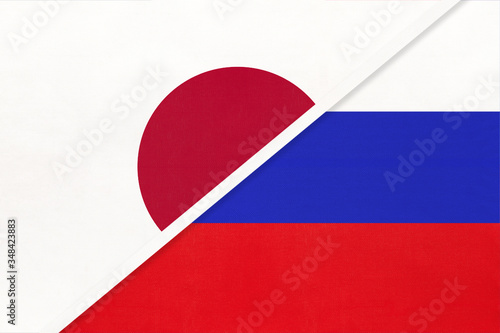 Japan vs Russia, symbol of two national flags. Relationship between Asian and European countries.