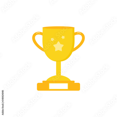 Vector icon, illustration of golden trophy cup with stars, prize, reward.