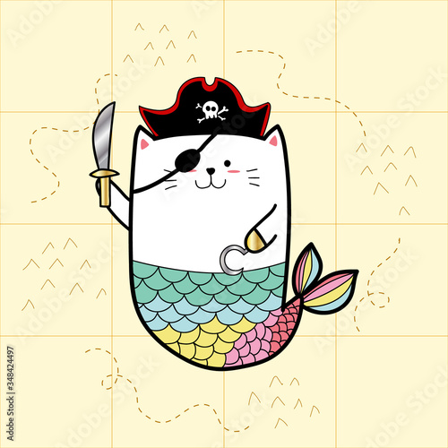 cat mermaid in pirate costumes for Halloween day photo