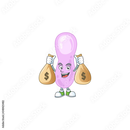 A humble rich clostridium botulinum caricature character design with money bags