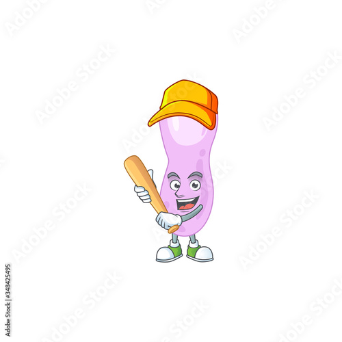 cartoon design concept of clostridium botulinum playing baseball with stick