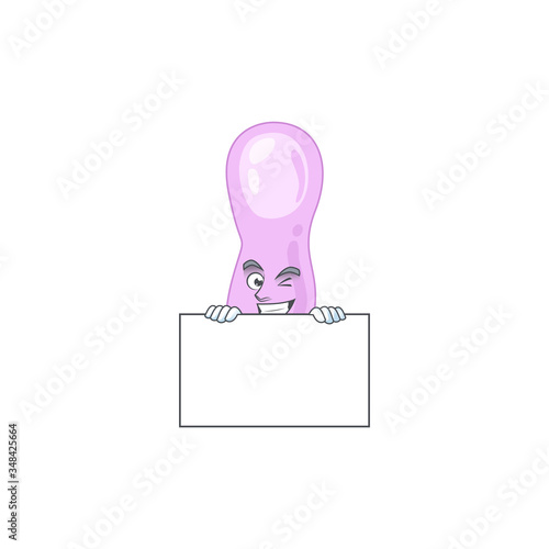 Mascot design style of clostridium botulinum standing behind a board