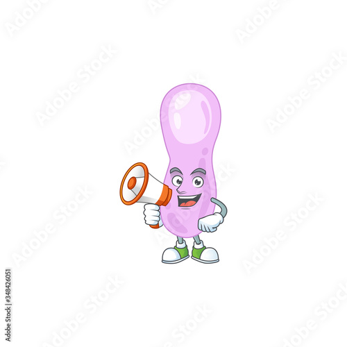 An image of clostridium botulinum cartoon design style with a megaphone