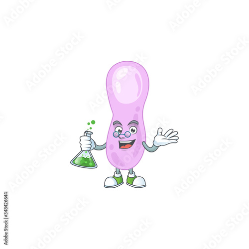 Clostridium botulinum smart Professor Cartoon character holding glass tube on the lab