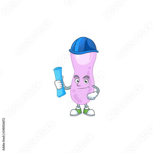 brilliant Architect clostridium botulinum mascot design style with blue prints and helmet
