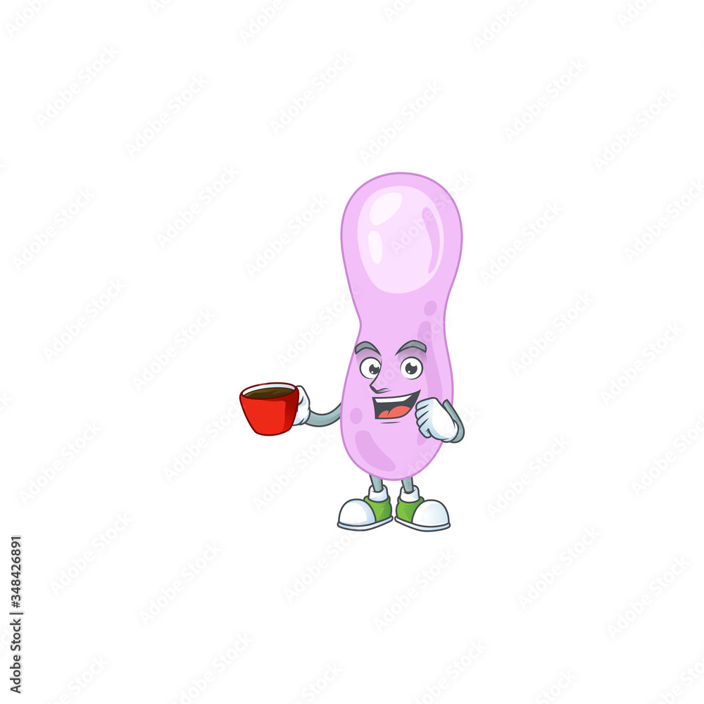 A mascot design character of clostridium botulinum drinking a cup of coffee A mascot design character of clostridium botulinum drinking a cup of coffee