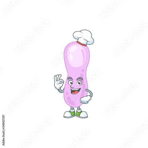 Clostridium botulinum chef cartoon drawing concept proudly wearing white hat