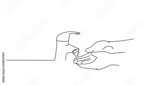 Wash your hands line drawing vector illustration.