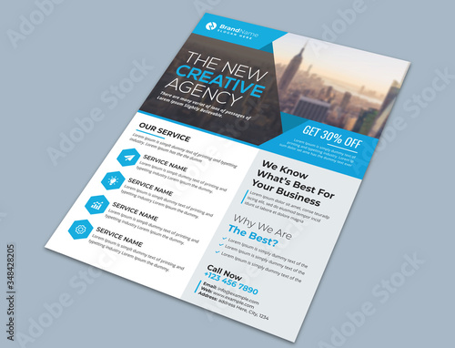 Corporate Business Flyer Template Design With Blue Accent