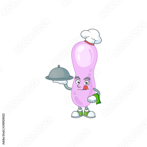 A clostridium botulinum chef cartoon mascot design with hat and tray