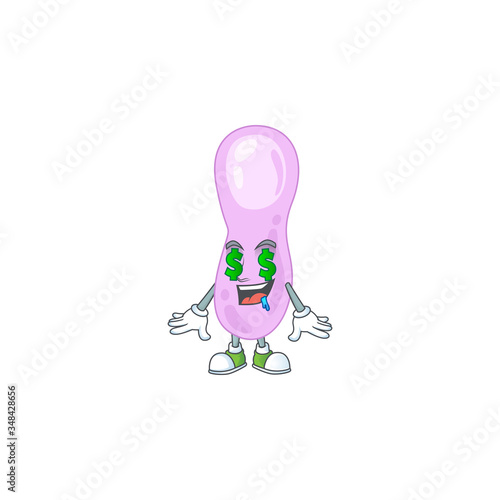 Cute rich clostridium botulinum mascot character style with money eyes