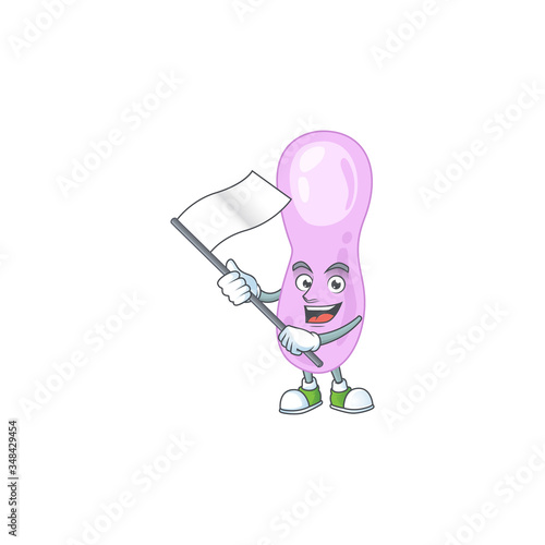 Cute caricature character of clostridium botulinum with a white flag