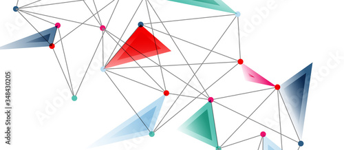 Line points connections, triangular technology design. Abstract geometric background