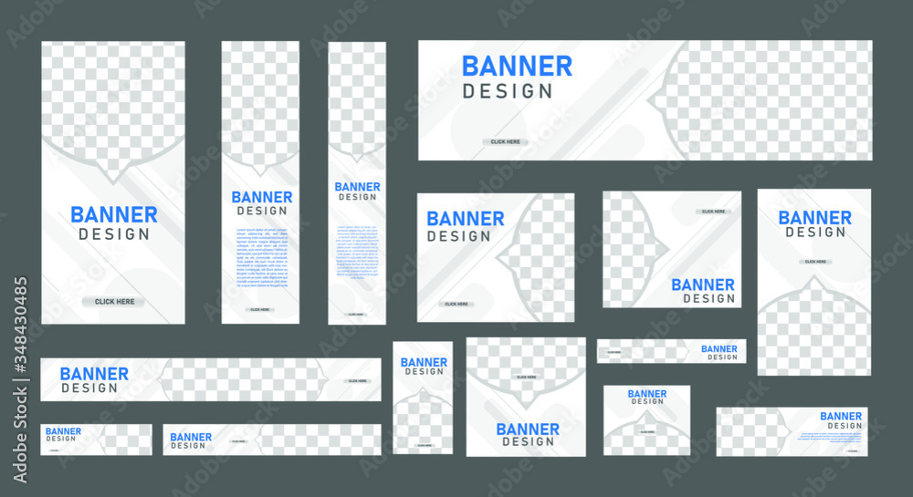 set of abstract web banners of standard size with a place for photos. Business ad banner. Vertical, horizontal and square template. vector illustration EPS 10