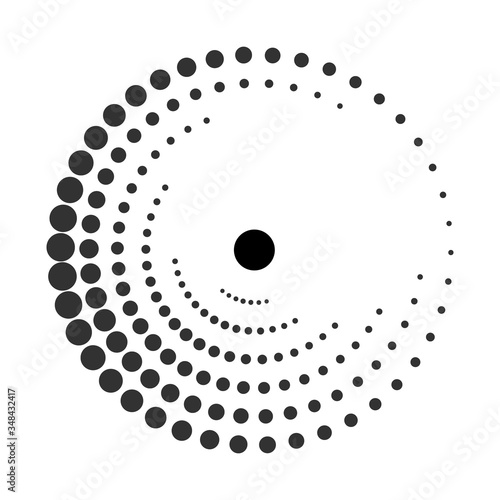 Halftone dots in circle form. Round logo or icon. Vector dotted frame as design element