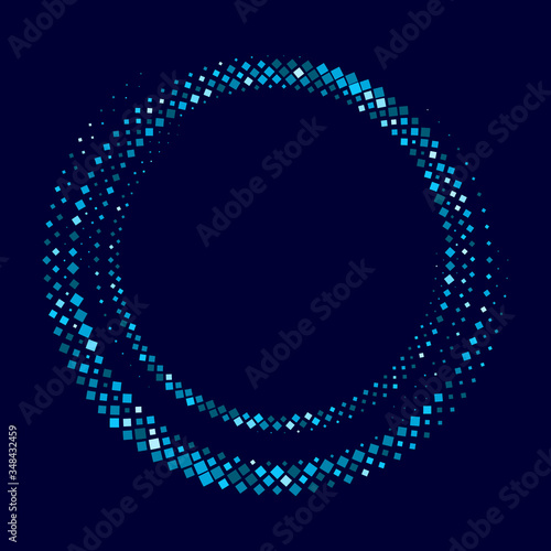 Halftone dots in circle form. Round logo or icon. Vector dotted frame as design element