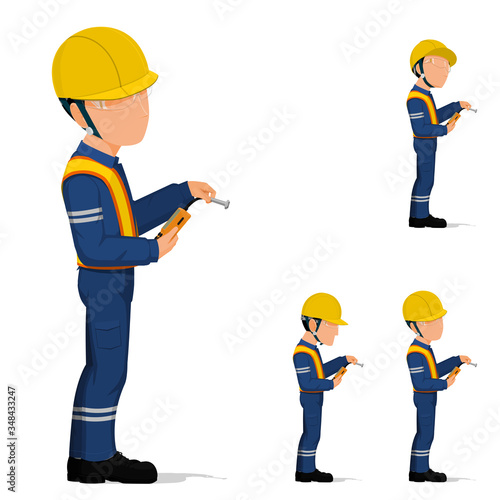 Set of industrial inspector is operating a inspection equipment