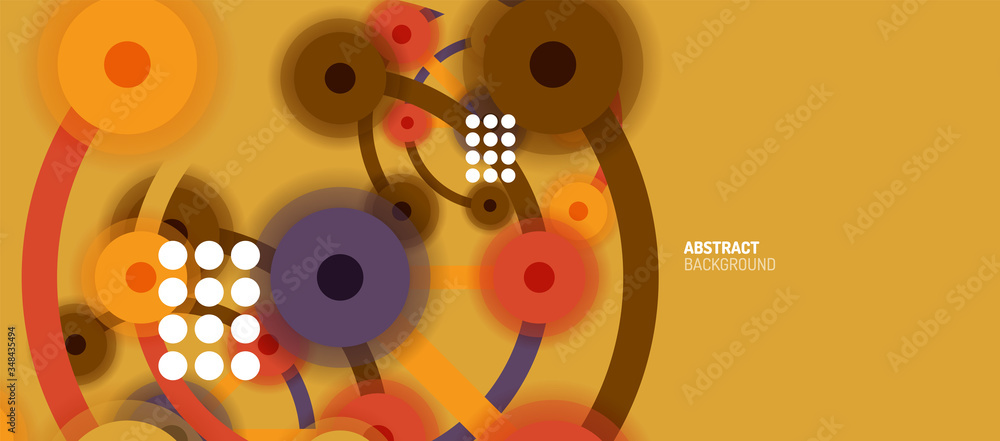 Obraz premium Flat style geometric abstract background, round dots or circle connections on color background. Technology network concept.