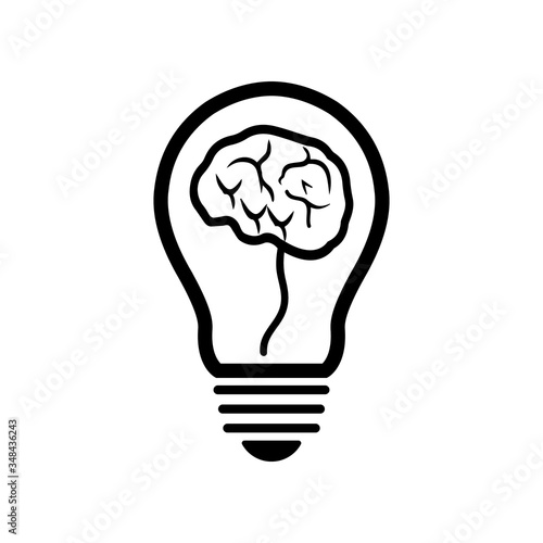 Brain inside light bulb icon, Creative idea icon