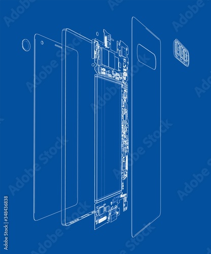 Disassembled smartphone concept outline. Vector