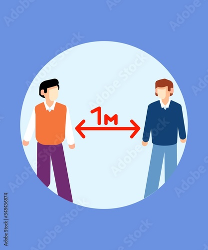 Safe distance icon in vector. Image of masked people. Work on the safety and prevention of infection during a pandemic. Prevention of viral diseases. Social distance.