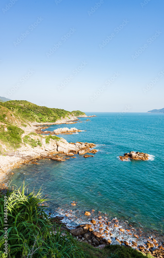 Coastal scenery along the way of the Dapeng Peninsula in Shenzhen, China