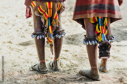 The Bull Jumping Ceremony by the unidentified Hamer tribe members in Omo valley, Ethiopia photo