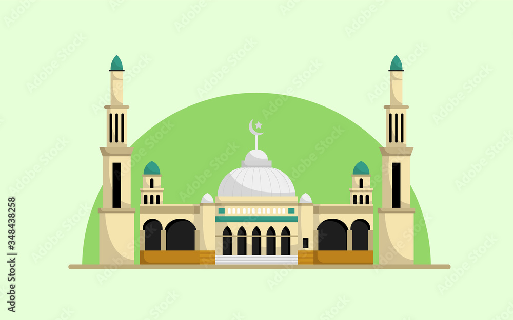 Muslim mosque building illustration in white background.