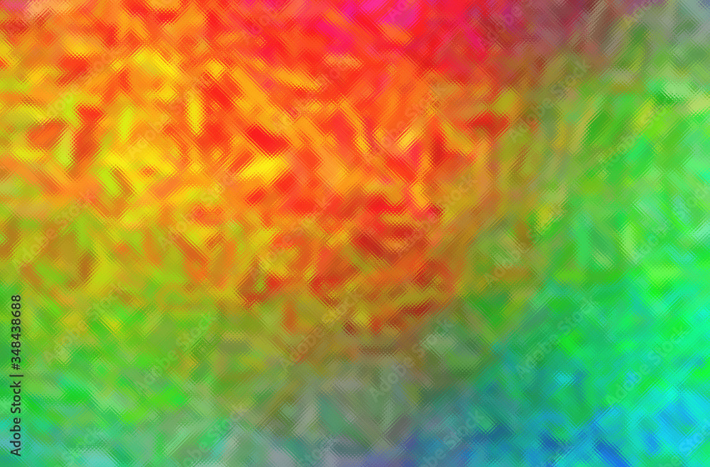 Abstract illustration of green, orange, red and yellow bright through tiny glass background.