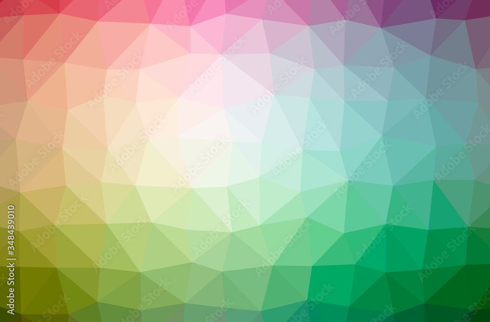 Illustration of abstract Green, Pink, Purple, Red, Yellow horizontal low poly background. Beautiful polygon design pattern.