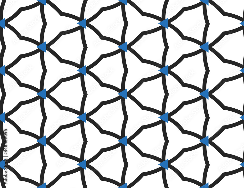 Fototapeta premium Seamless geometric pattern, texture or background vector in white, black, blue colors.