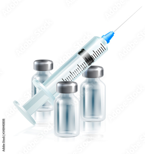 A vaccination immunization or other medicine syringe injection and vial bottles medical design. photo