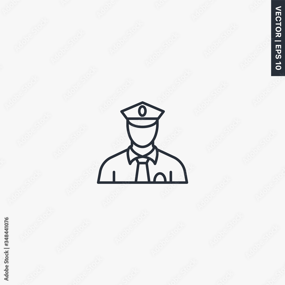 Police officer, linear style sign for mobile concept and web design