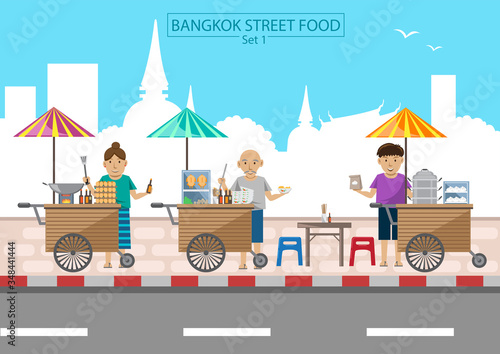 Street food in Bangkok Easy to eat a sample pad thai noodle dimsum