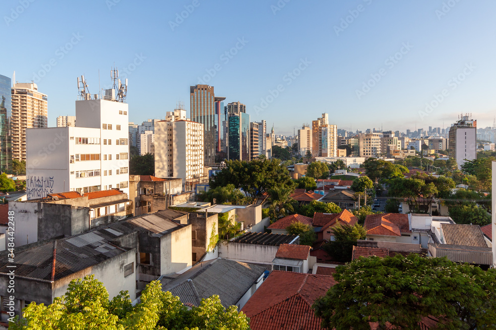 Fototapeta premium The early morning view above the roofs of San Paulo city of Brazil / Latam in February