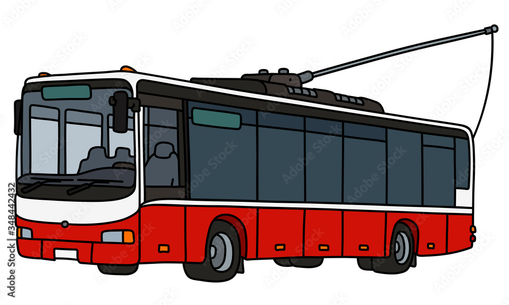 The vectorized hand drawing of a red and white trolleybus Stock Vector ...