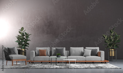 Minimal interior design of living room and concrete wall background