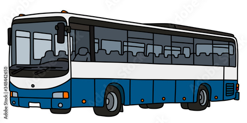 The vectorized hand drawing of a blue and white bus