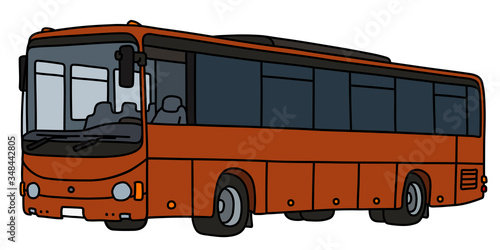 The vectorized hand drawing of a brown touristic bus