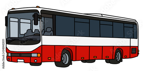 The vectorized hand drawing of a red and white bus