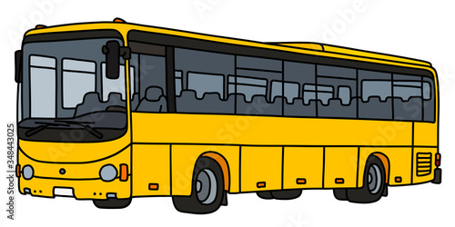 The vectorized hand drawing of a yellow touristic bus