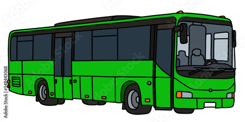 The vectorized hand drawing of a light green touristic bus